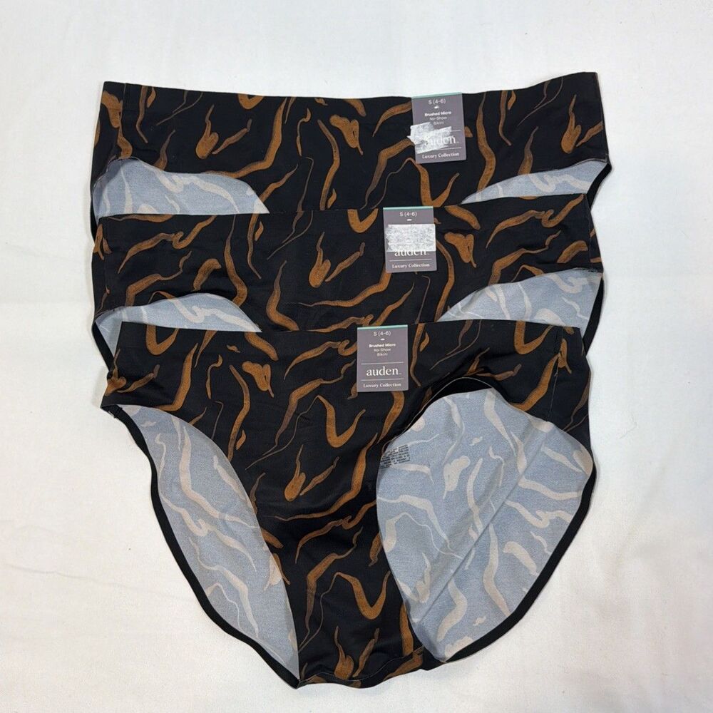 Auden Women’s Size S Regular Hipster Cotton Panties Black Brown Abstract 3-pack